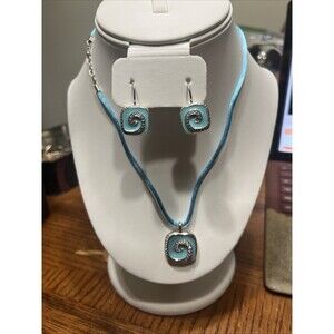 Bella Etoile Turquoise Swirl Earrings Necklace Set 925 Sterling Silver